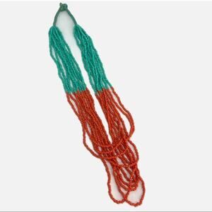 Boho Beaded layering Necklace - Teal & Orange